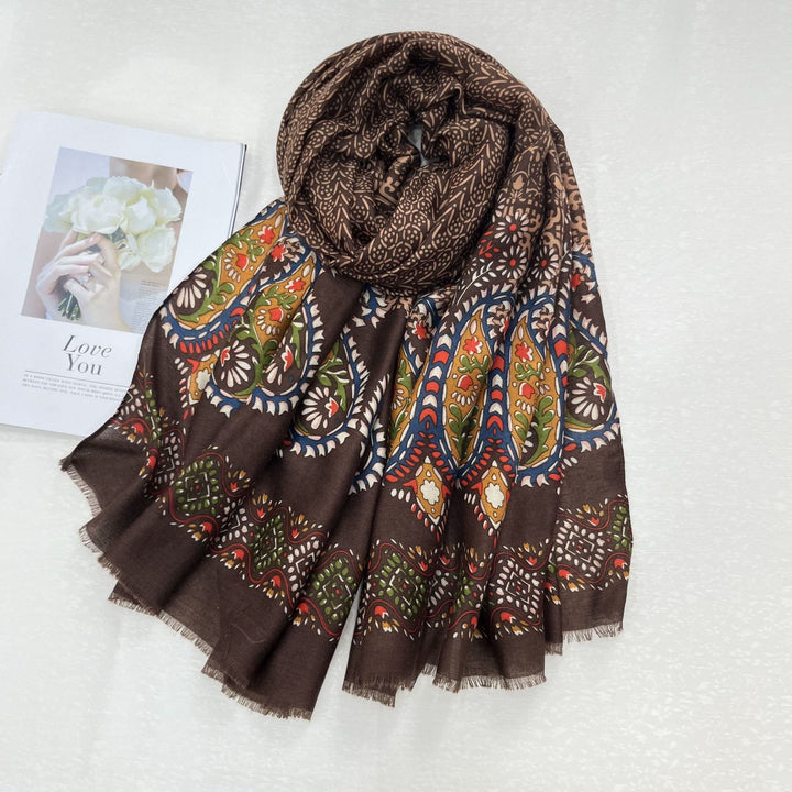 Ethnic Style Cashew Print Summer Sunscreen Women's Scarf - Coffee - image 0