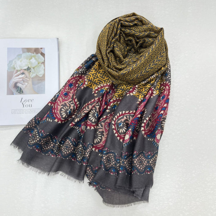 Ethnic Style Cashew Print Summer Sunscreen Women's Scarf - Grey - image 5