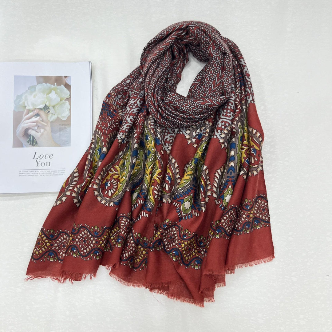 Ethnic Style Cashew Print Summer Sunscreen Women's Scarf - Red - image 4