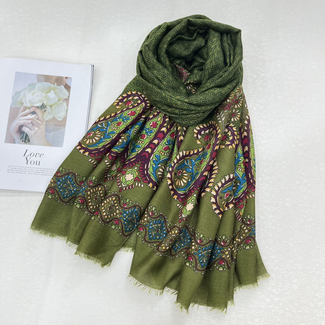 Ethnic Style Cashew Print Summer Sunscreen Women's Scarf - Green - image 2
