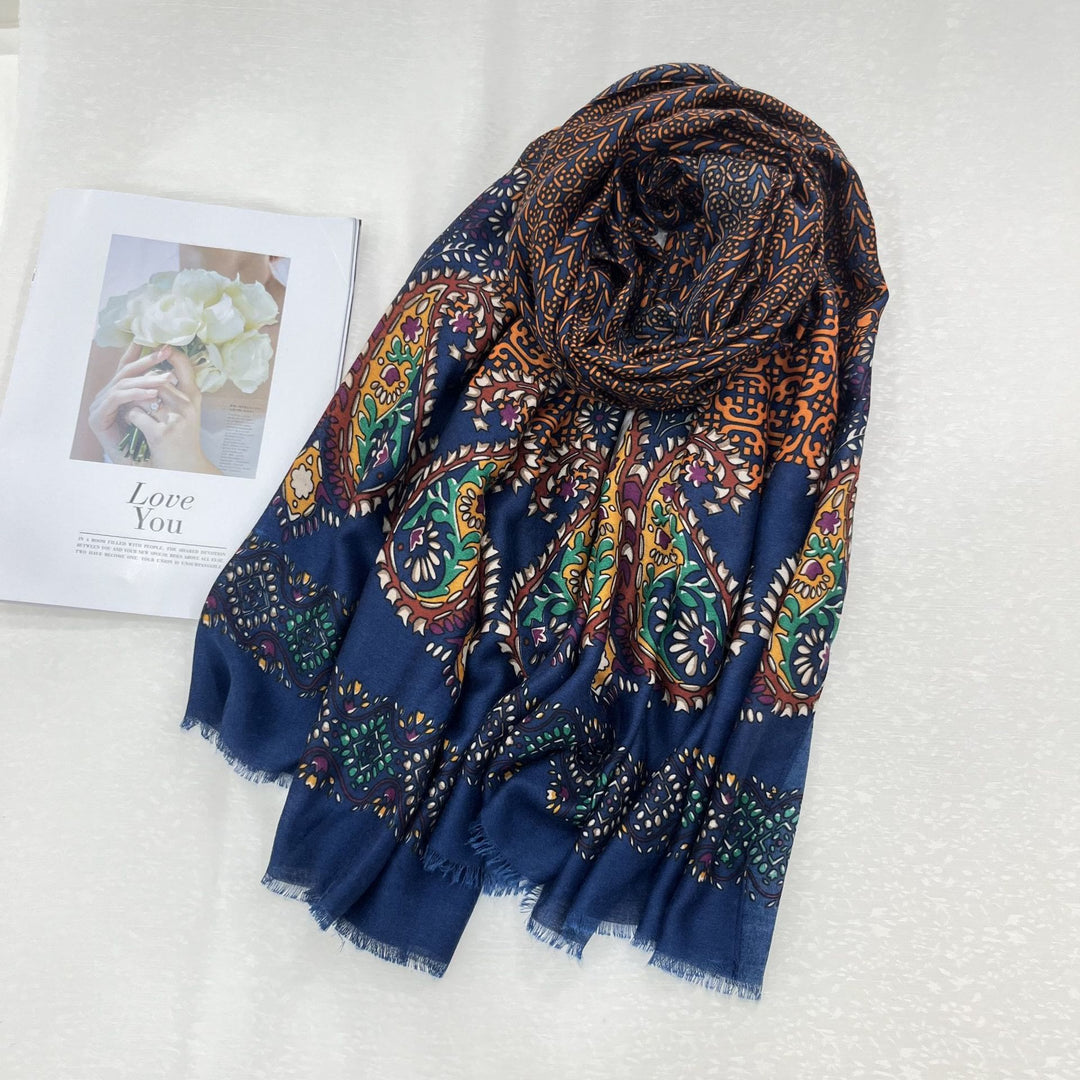Ethnic Style Cashew Print Summer Sunscreen Women's Scarf - Navy Blue - image 1