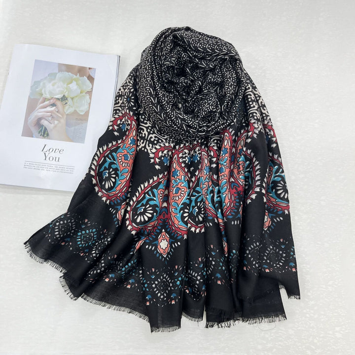 Ethnic Style Cashew Print Summer Sunscreen Women's Scarf - Black - image 3
