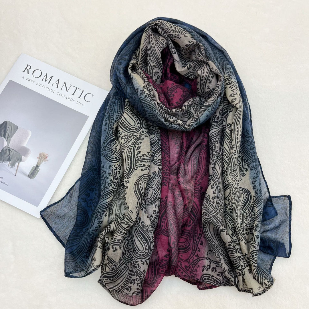 Fashion Sunscreen Color Blocked Women's Shawl Scarf - Red and Navy Blue - image 5