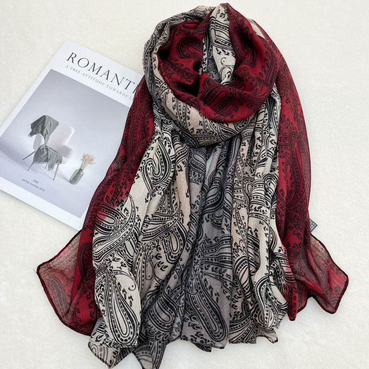 Fashion Sunscreen Color Blocked Women's Shawl Scarf - Red - image 3