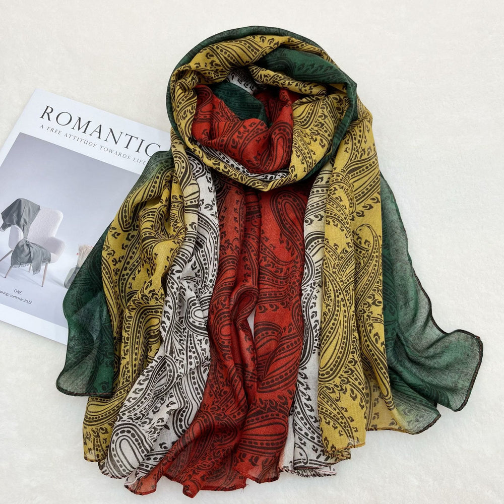 Fashion Sunscreen Color Blocked Women's Shawl Scarf - Red Yellow Green - image 1