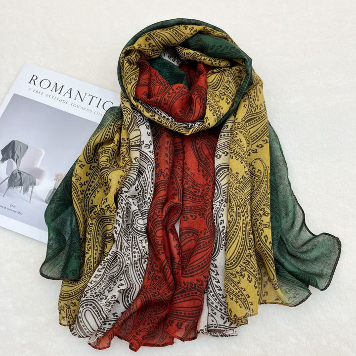 Fashion Sunscreen Color Blocked Women's Shawl Scarf - Red Yellow Green - image 1