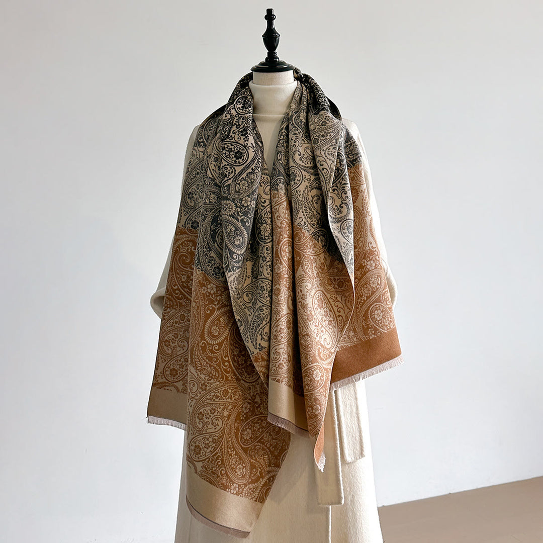 Retro Exotic Cashew Print Women's Winter Warm Scarf - Khaki - image 5