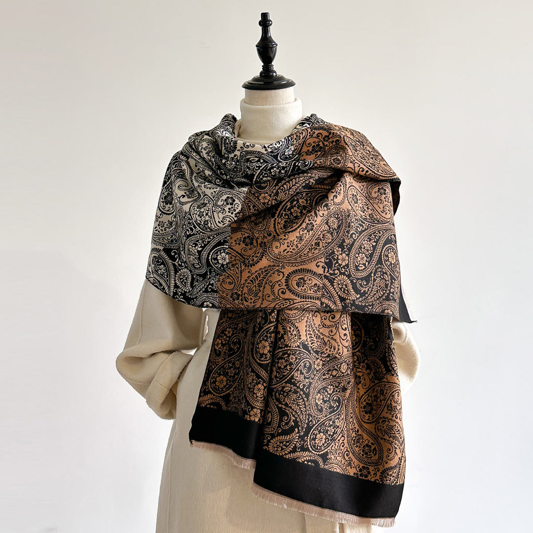 Retro Exotic Cashew Print Women's Winter Warm Scarf - Black - image 3