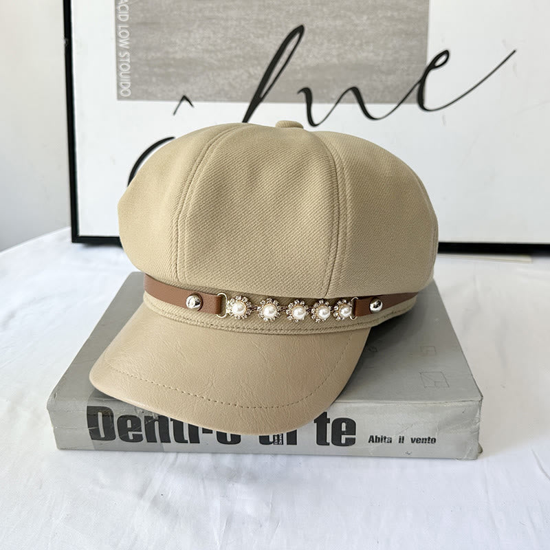 Pearl Sunflower Metal Buckle Women's Winter Beret - Khaki - Adjustable (21 1/4"-22 7/8") - image 1