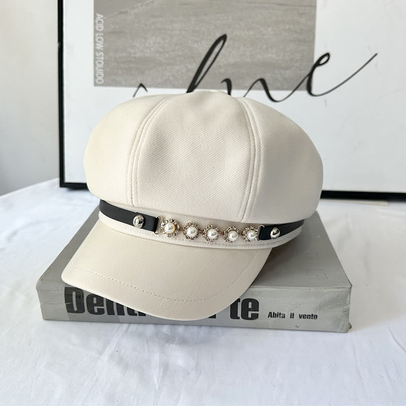 Pearl Sunflower Metal Buckle Women's Winter Beret - Beige - Adjustable (21 1/4"-22 7/8") - image 0