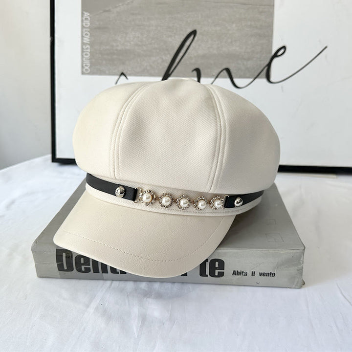 Pearl Sunflower Metal Buckle Women's Winter Beret - Beige - Adjustable (21 1/4"-22 7/8") - image 0