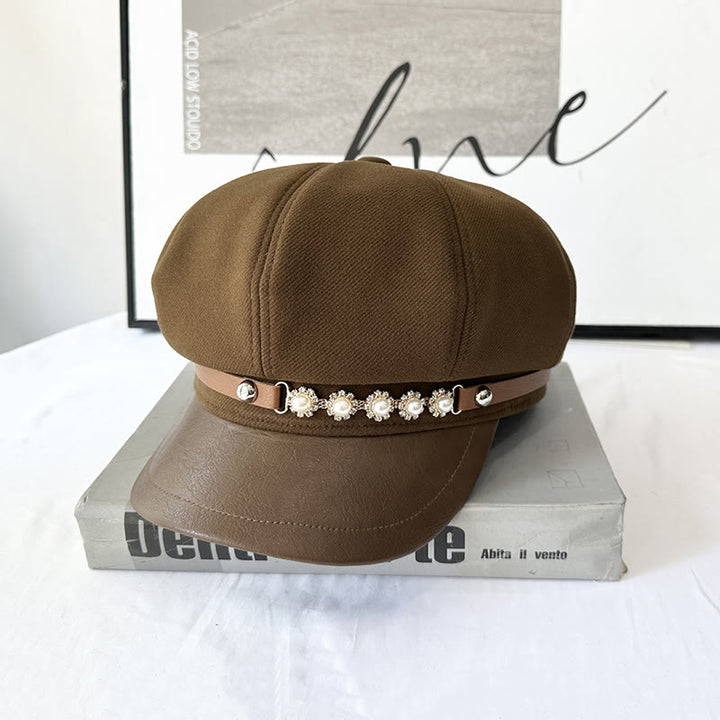 Pearl Sunflower Metal Buckle Women's Winter Beret - Coffee - Adjustable (21 1/4"-22 7/8") - image 2