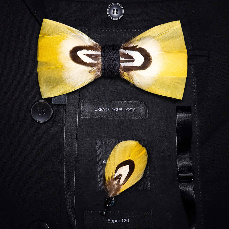 Yellow Parrot Feather Bow Tie with Lapel Pin - Adult - image 0
