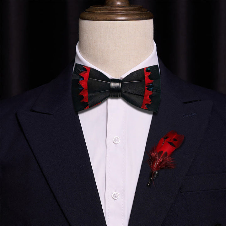 Black & Red Swan Feather Bow Tie with Lapel Pin - image 2
