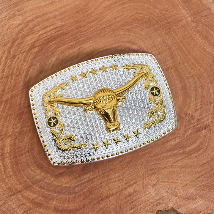 Rectangular DIY Two Tone Bull Head Large Buckle Leather Belt - image 2