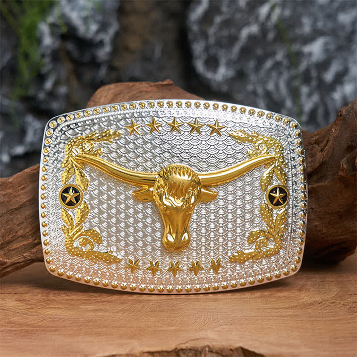 Rectangular DIY Two Tone Bull Head Large Buckle Leather Belt - Bull Head - Without Belt - Not Included Belt - image 0