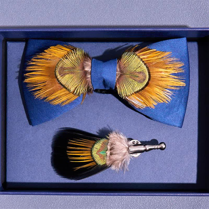 Blue & Yellow Majestic Peacock Feather Bow Tie - image 3