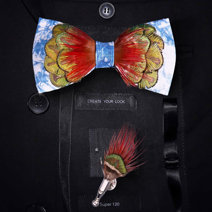 Cerulean Blue Tie-Dye Colorful Feather Bow Tie - Cerulean Blue - image 0