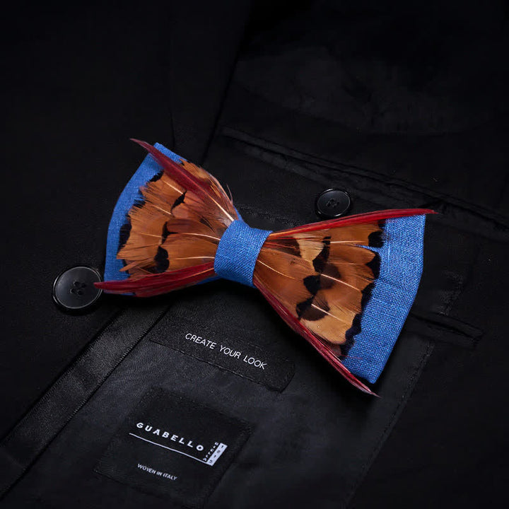 Brown Pheasant Intersected Red Feather Bow Tie - image 2