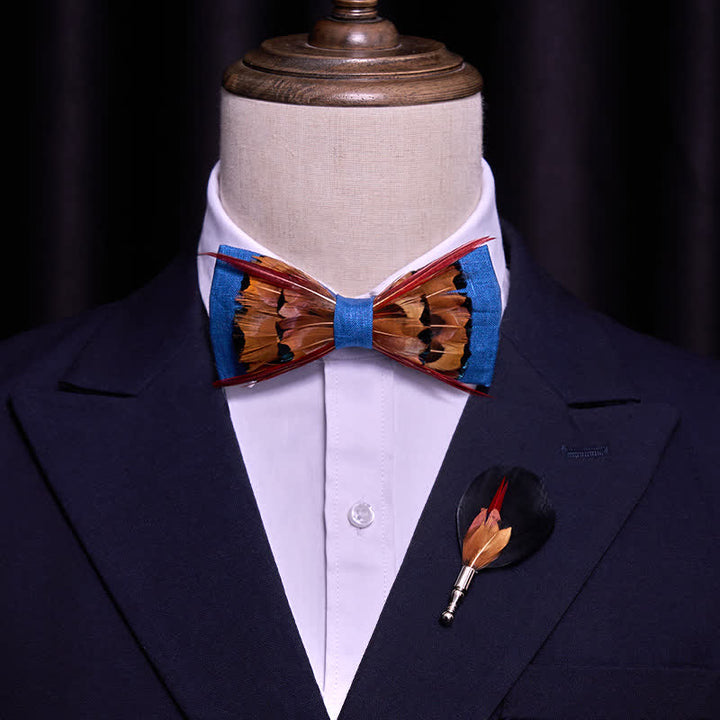 Brown Pheasant Intersected Red Feather Bow Tie - image 1