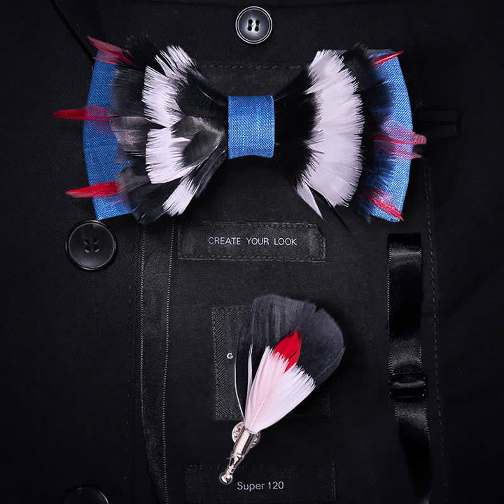 Black & White Deluxe Blue Flax Feather Bow Tie - Blue - image 0
