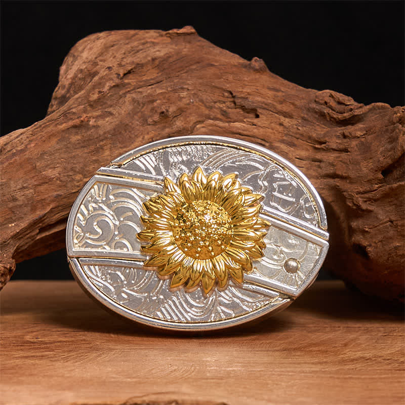 Men's DIY Gold & Silver Sunflower Hidden Folding Knife Leather Belt - Sunflower - Without Belt - Not Included Belt - image 0