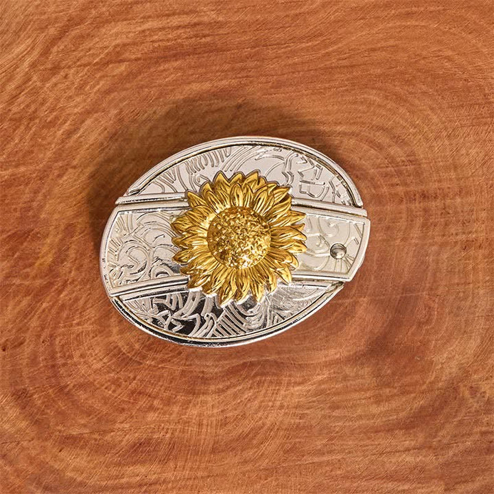 Men's DIY Gold & Silver Sunflower Hidden Folding Knife Leather Belt - image 3