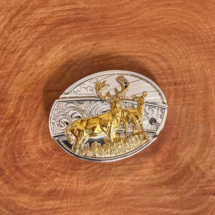 Men's DIY Gold & Silver Deers Hidden Folding Knife Leather Belt - image 3