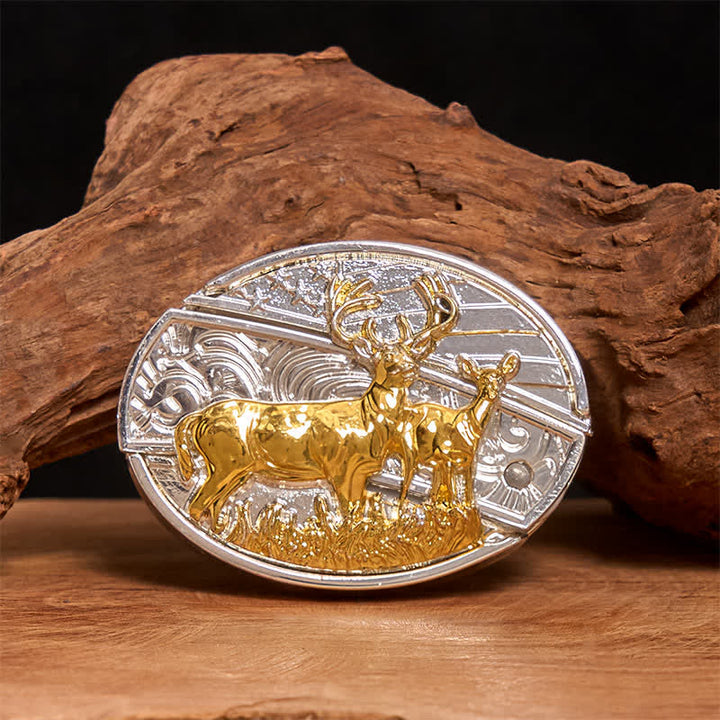 Men's DIY Gold & Silver Deers Hidden Folding Knife Leather Belt - Deer - Without Belt - Not Included Belt - image 0