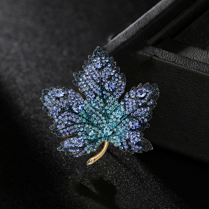 Exquisite Maple Leaf Shaped Crystal Brooch Accessory - Blue - image 2