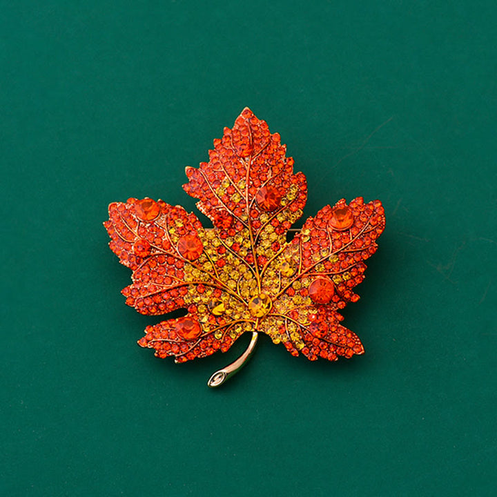 Exquisite Maple Leaf Shaped Crystal Brooch Accessory - Red - image 0