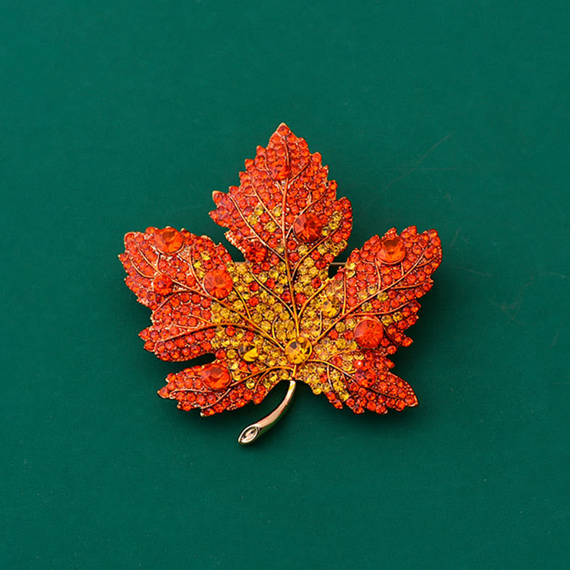 Exquisite Maple Leaf Shaped Crystal Brooch Accessory - Red - image 0