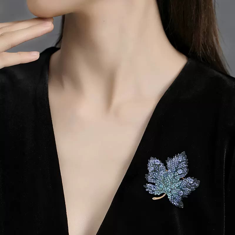 Exquisite Maple Leaf Shaped Crystal Brooch Accessory - image 1