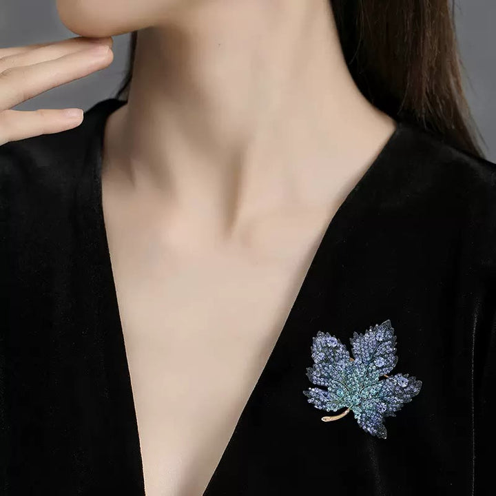 Exquisite Maple Leaf Shaped Crystal Brooch Accessory - image 1