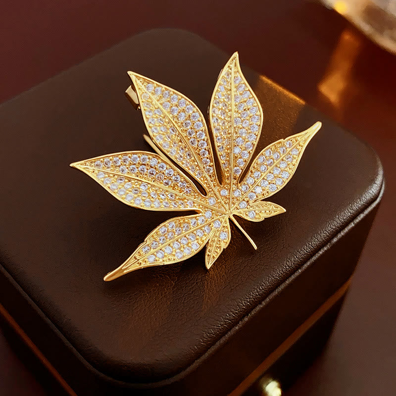 Golden Fashion Zircon Maple Leaf Metal Brooch - image 2