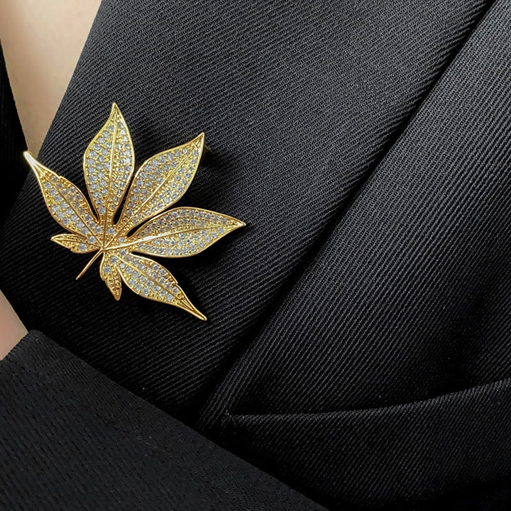 Golden Fashion Zircon Maple Leaf Metal Brooch - image 1