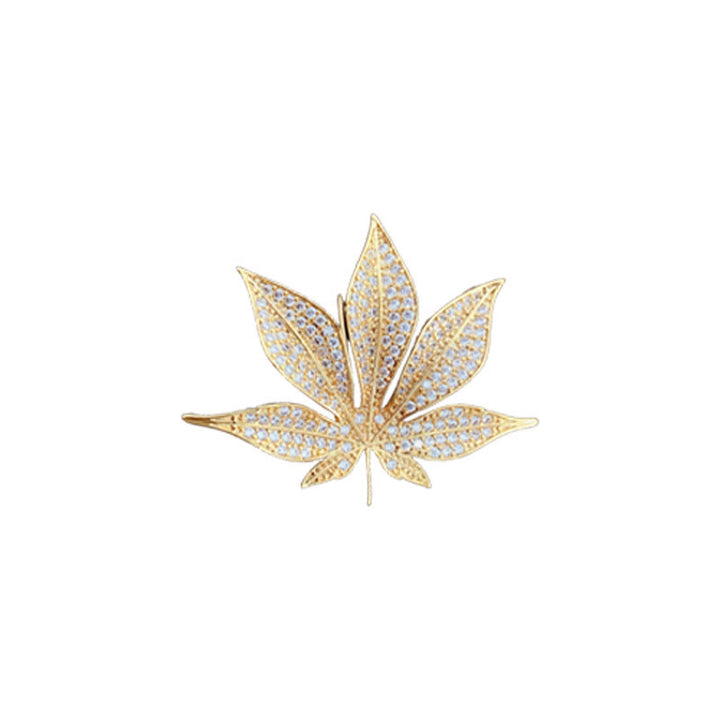 Golden Fashion Zircon Maple Leaf Metal Brooch - image 3