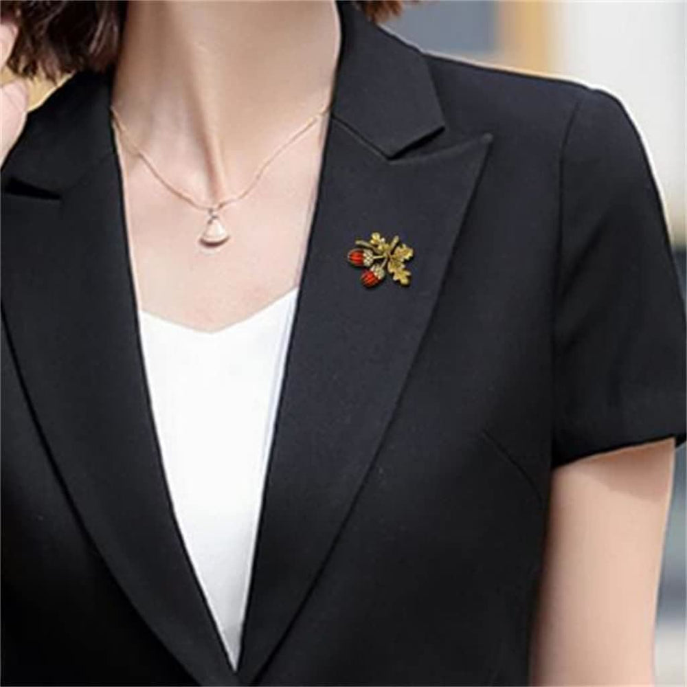 Antique Gold Diamond Studded Hazelnut Metal Brooch - image 1