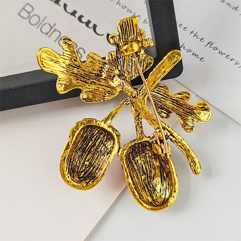 Antique Gold Diamond Studded Hazelnut Metal Brooch - image 2