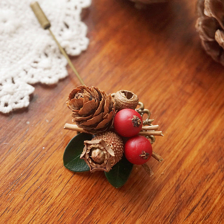 Handmade Creative Pinecone & Berry Brooch - image 1