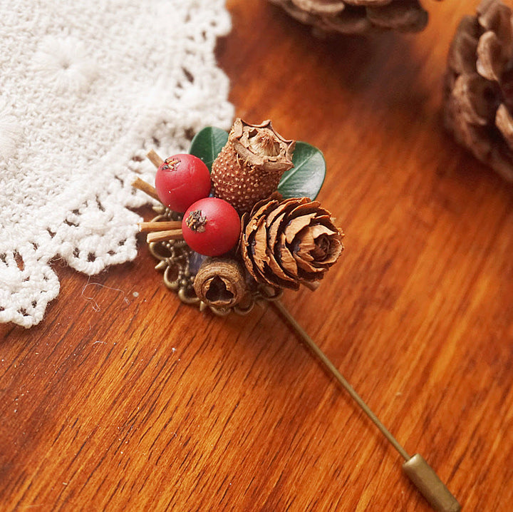 Handmade Creative Pinecone & Berry Brooch - image 2
