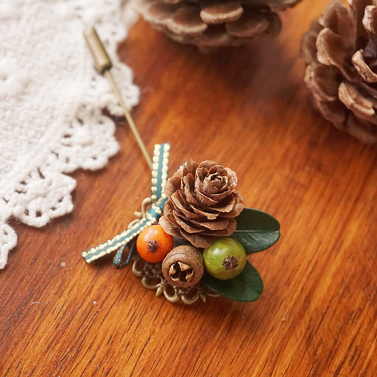 Handmade Creative Berry & Pinecone Strap Brooch - image 1