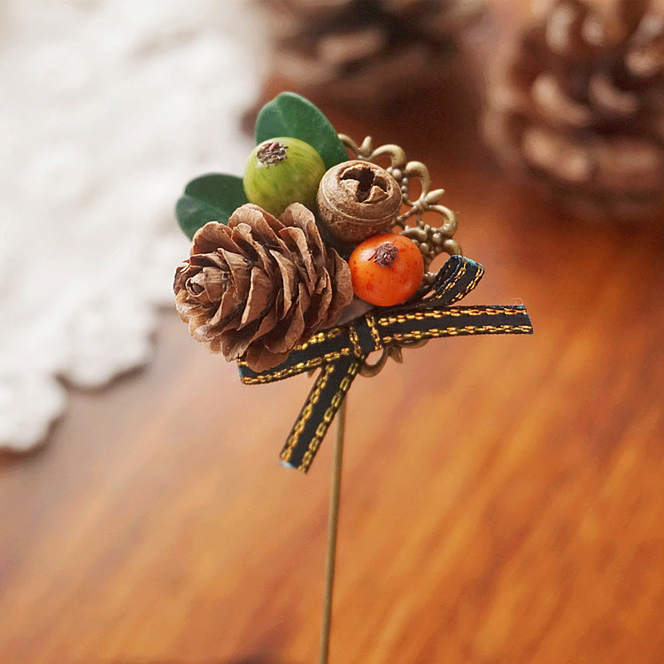 Handmade Creative Berry & Pinecone Strap Brooch - Brooch - image 0