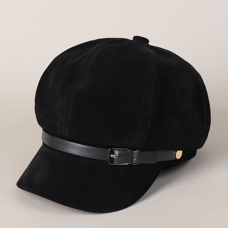 Fashion Solid-Color Winter Women's Beret Hat With Buckle - Black - M (22"-22 7/8") - image 3