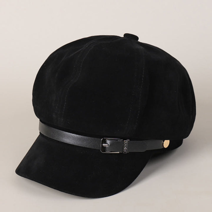 Fashion Solid-Color Winter Women's Beret Hat With Buckle - Black - M (22"-22 7/8") - image 3