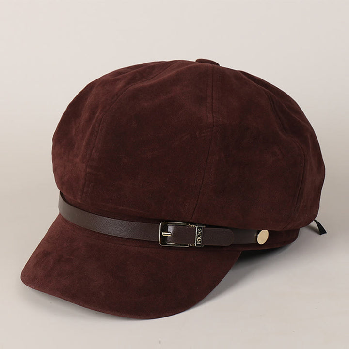 Fashion Solid-Color Winter Women's Beret Hat With Buckle - Wine - M (22"-22 7/8") - image 4