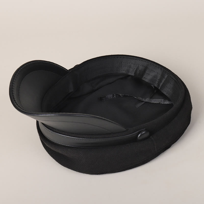 Unisex Winter Fashion PU Brim Flat Top Beret Hat - image 3