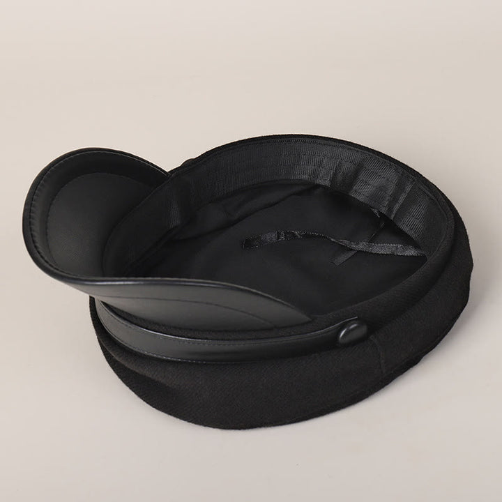 Unisex Winter Fashion PU Brim Flat Top Beret Hat - image 3