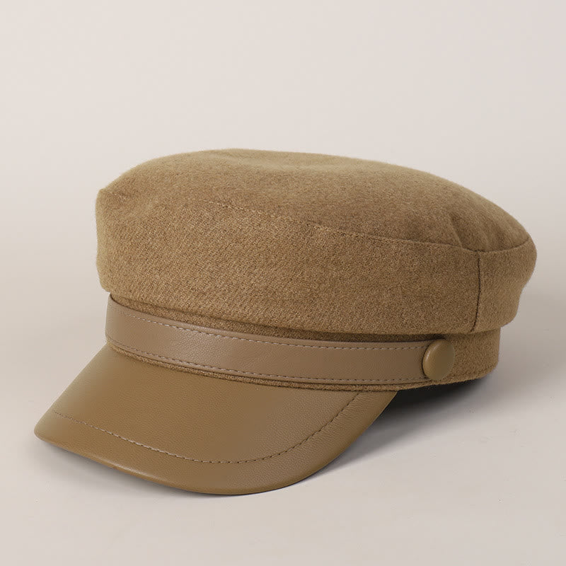 Unisex Winter Fashion PU Brim Flat Top Beret Hat - Camel - M (22"-22 7/8") - image 7
