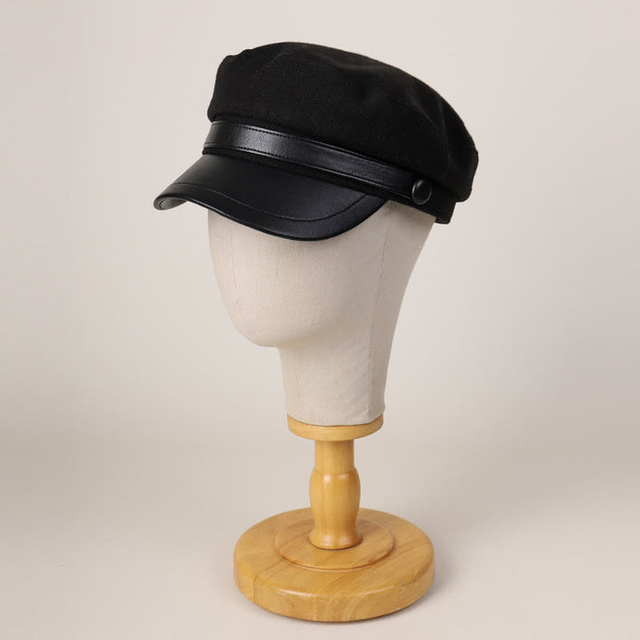 Unisex Winter Fashion PU Brim Flat Top Beret Hat - image 1